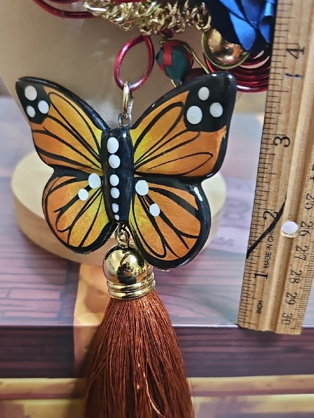 Statement Floral & Butterfly Pendant Necklace - Blue - Picture 9 of 12